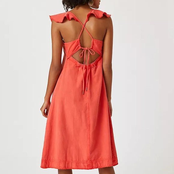 NWT ANTHROPOLOGIE PILCRO FLUTTER SLEEVE MIDI DRESS RED SMALL CASUAL BOHO MAXI - Picture 13 of 13